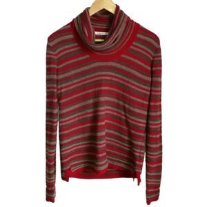 MANSTED Red & Beige Grey Soft Stripes Yack Cowl Neck Knit Sweater Size Small